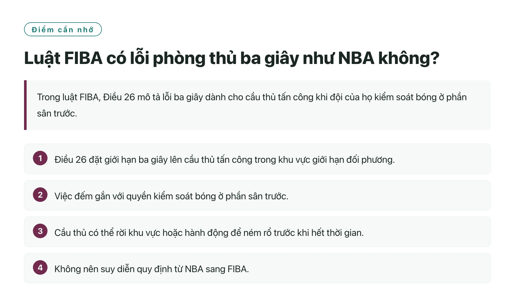 Luật FIBA có lỗi phòng thủ ba giây như NBA không?——全文要点速览